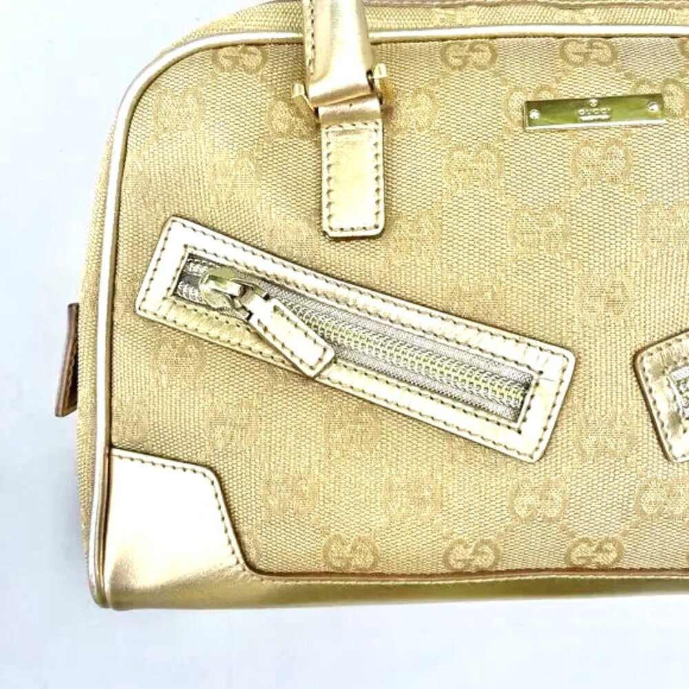 SALE! Vintage Gucci Princy GG Logo Gold Bowler Boston Bag Satchel Canvas Leather - Picture 12 of 16